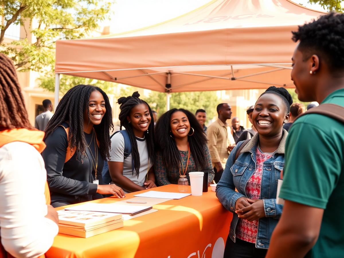 HBCU students talking with a host at a campus engagement activation