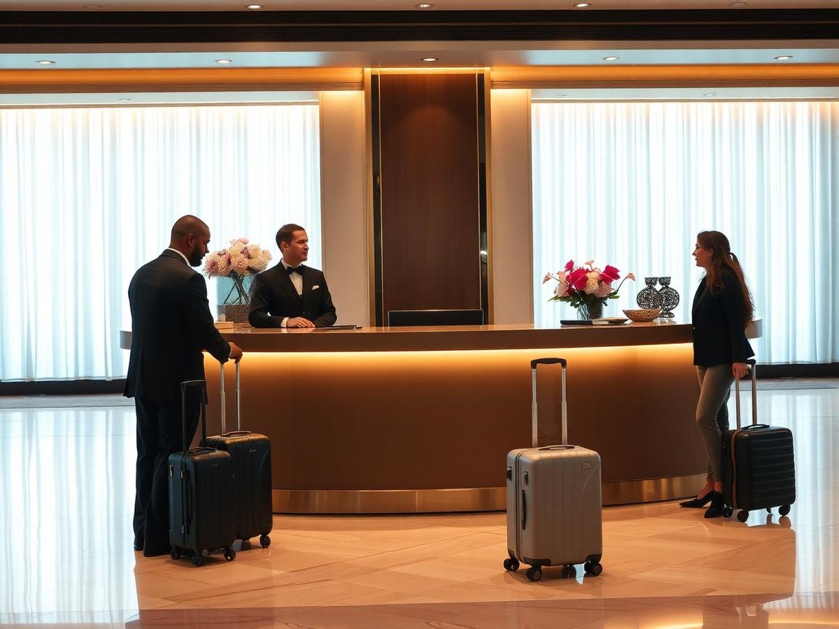 Concierge welcoming arriving VIP guests at a hotel front desk